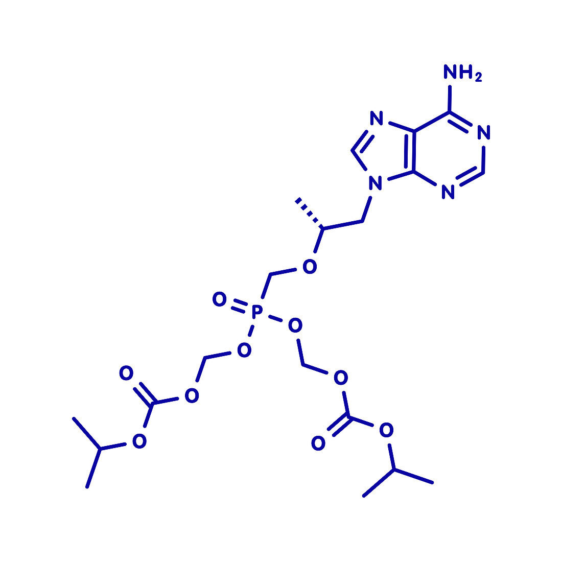 Tenofovir disoproxil HIV drug, molecular model