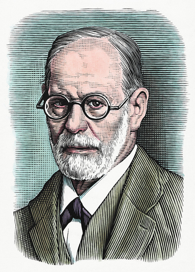 Sigmund Freud, Austrian psychiatrist, illustration