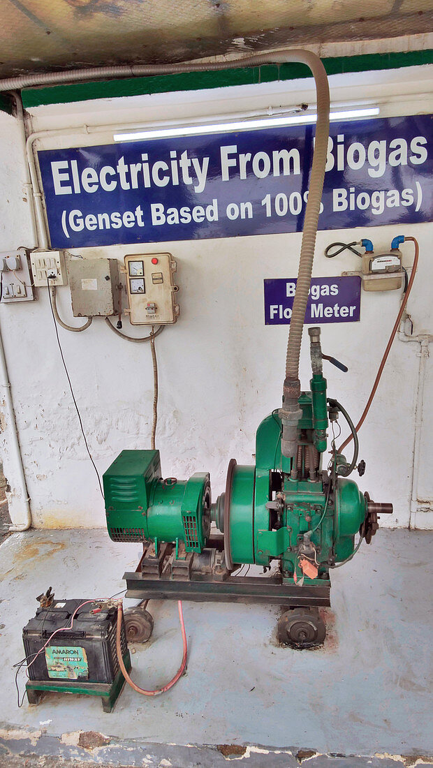 Electricity generation using biogas from a toilet in India