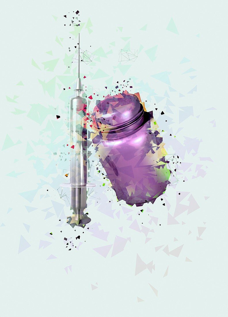 Phial and syringe, illustration