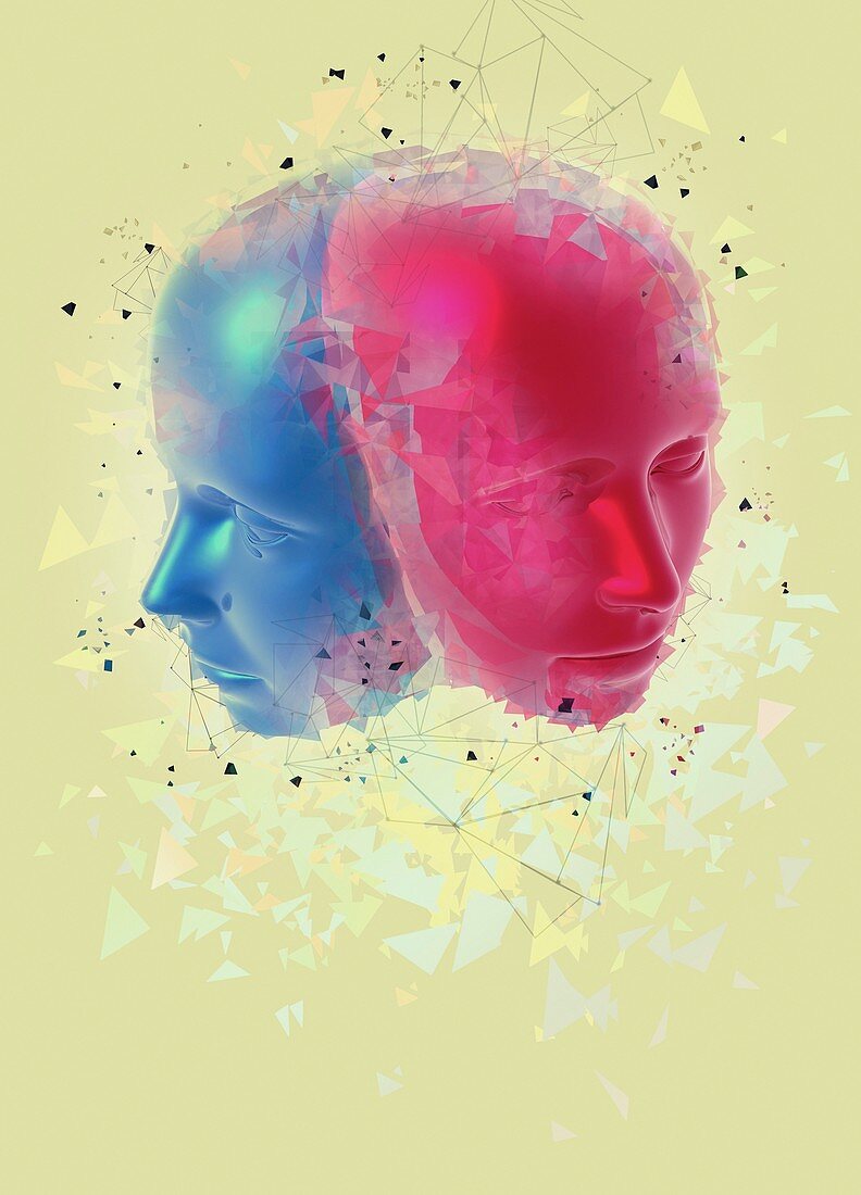 Pink and blue faces, illustration
