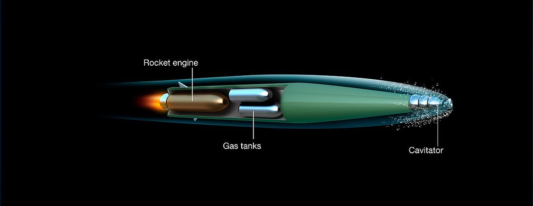 Supercavitating torpedo, illustration