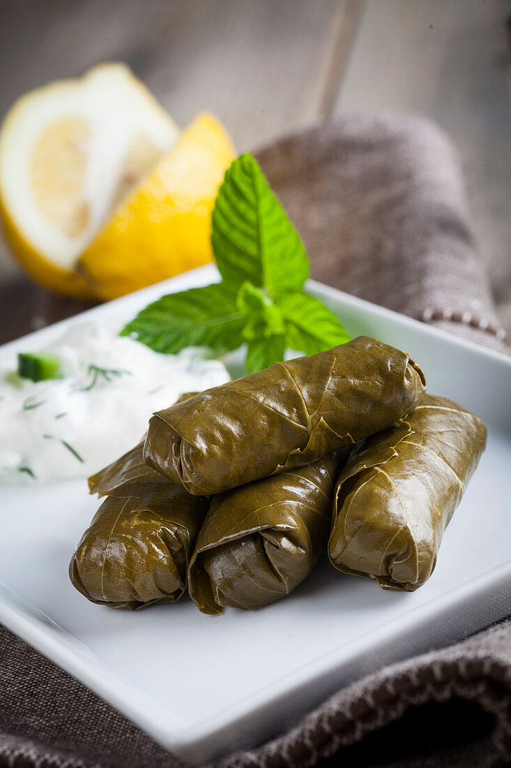 Griechische Dolmades mit Joghurtdip