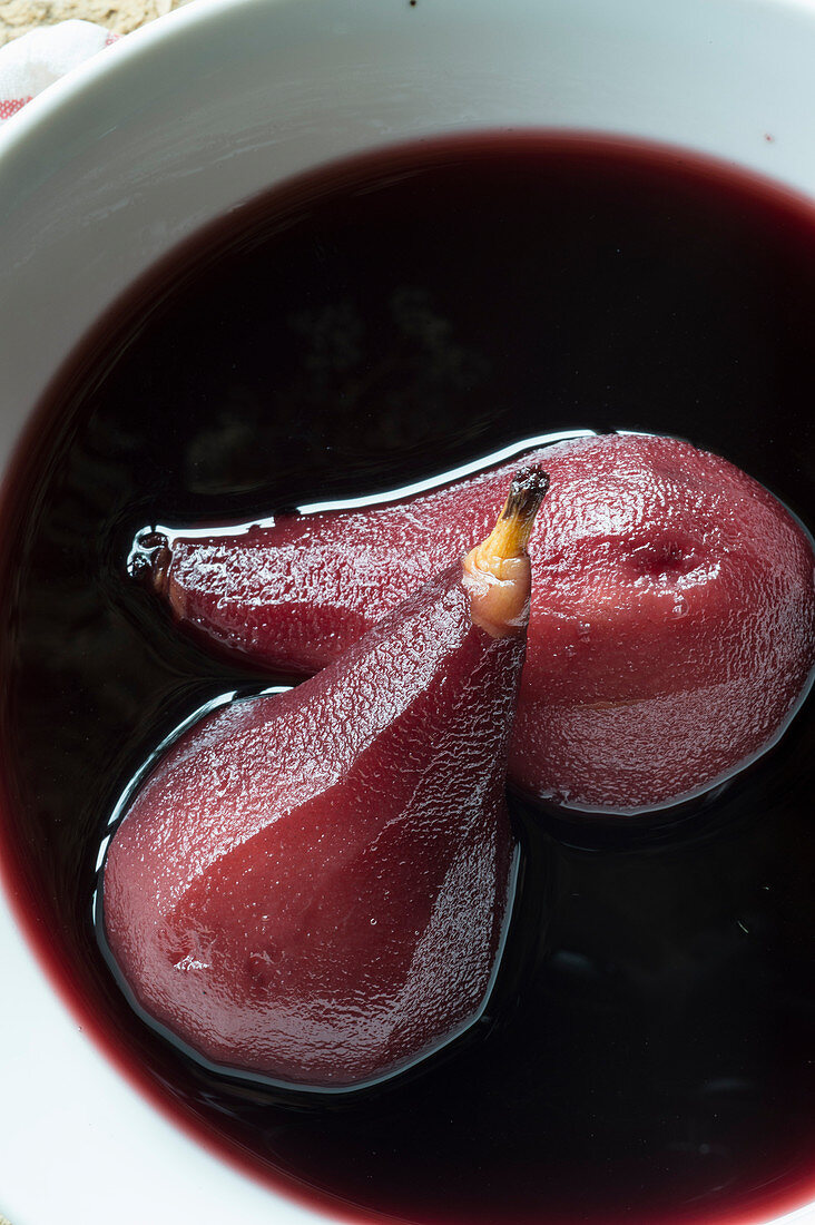 In red wine poached pears