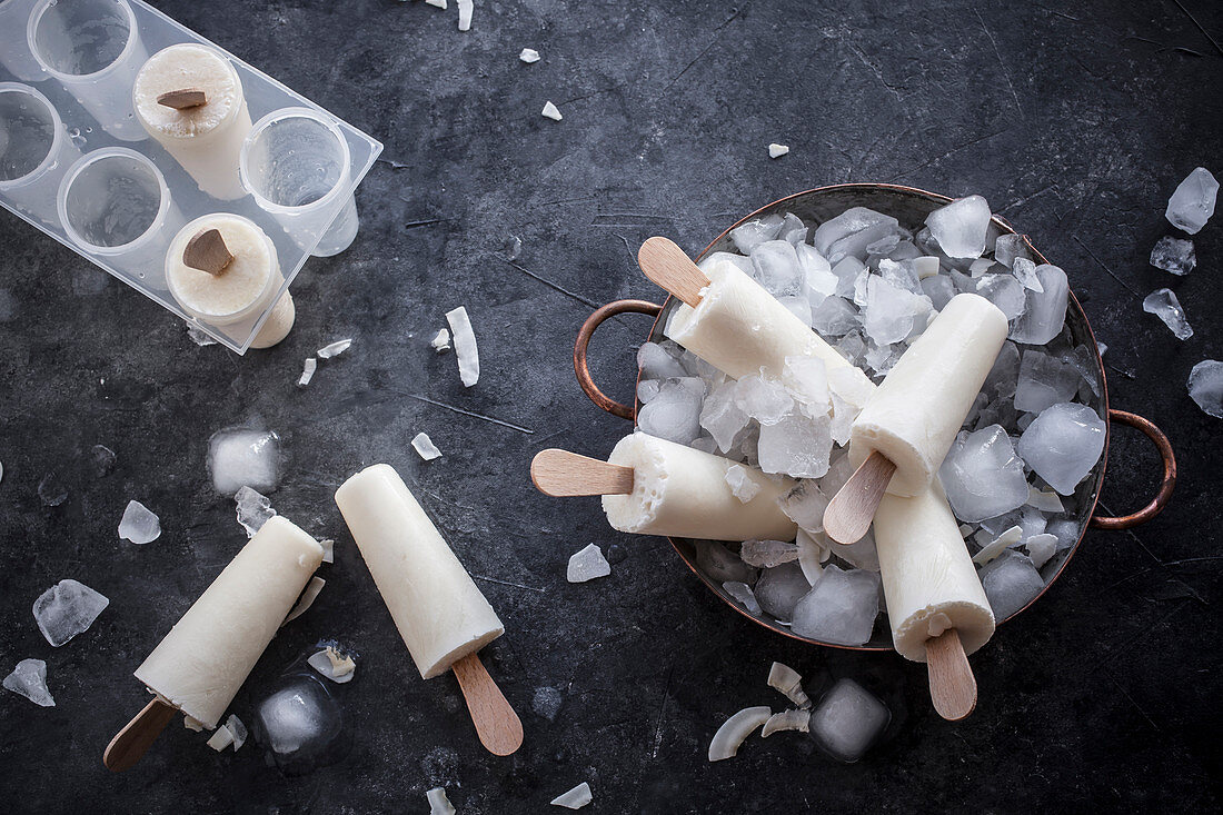 Pina Colada popsicles made from coconut milk, pineapple juice and rum extract