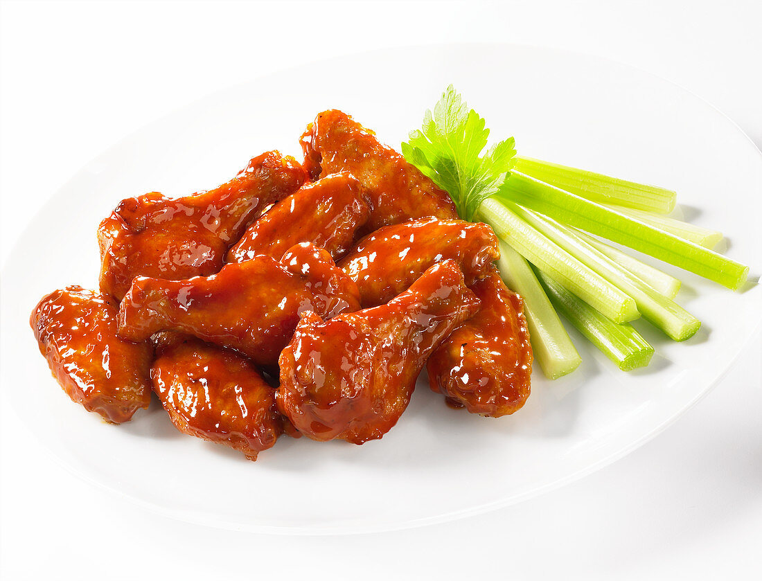 Chicken wings with bbq sauce celery