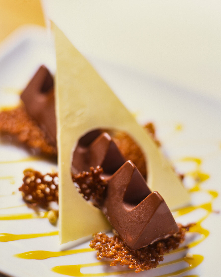 chocolate dessert with Toblerone and brittle