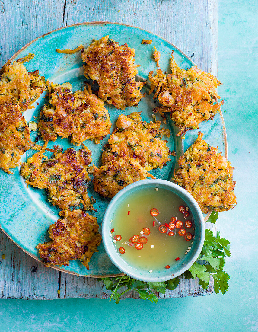 Thai prawn, sweet potato and coconut fritters