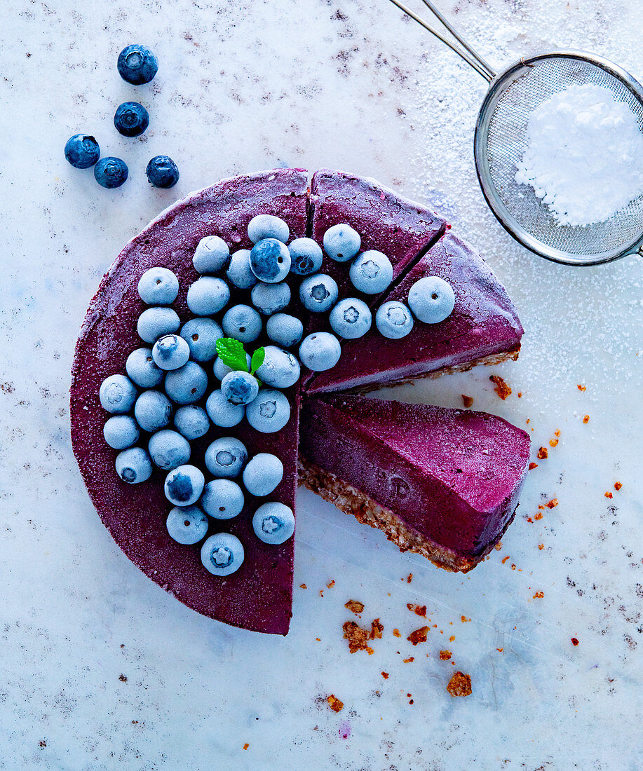 Blueberry pie with iced berries