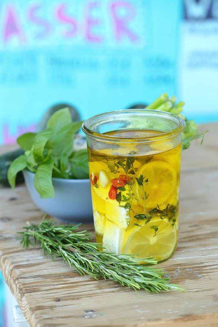 Pickled feta with lemon and thyme