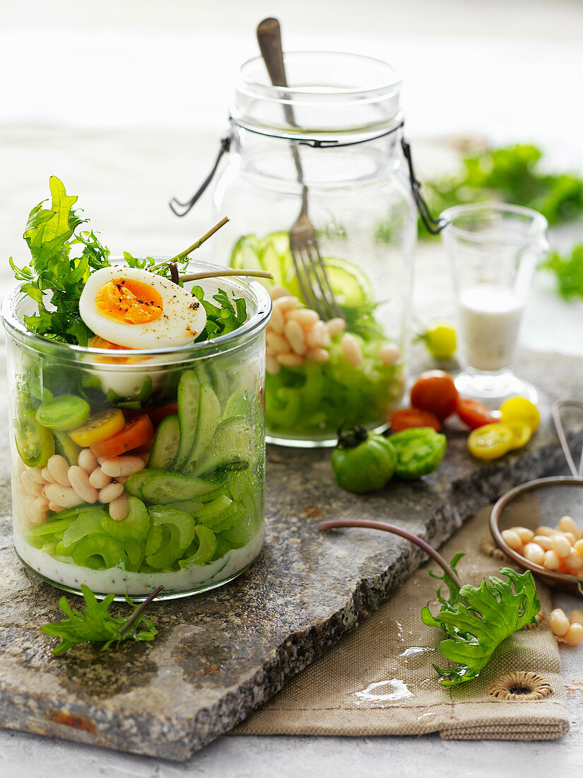 Mason Jar Tomato, Bean and Egg Salad