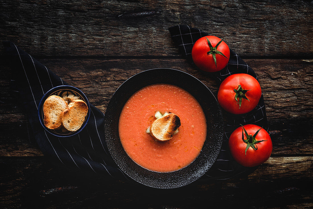 Homemade typical Spanish gazpacho from above