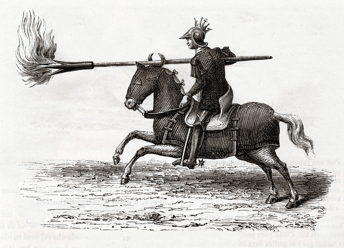 Knight with a firing spear, illustration