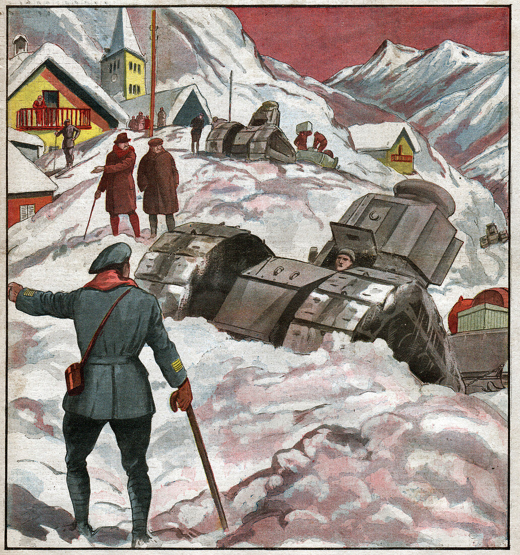 Snow covered village, illustration