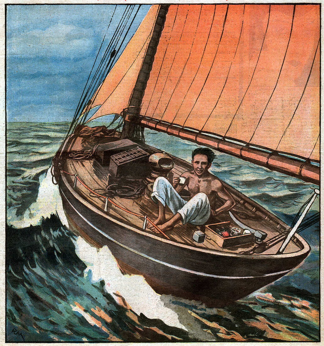 Alain Gerbault circumnavigating the world, illustration