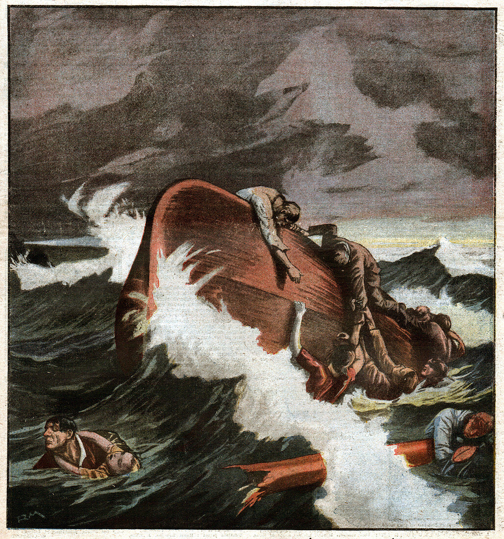 Shipwreck in the Mediterranean sea, illustration