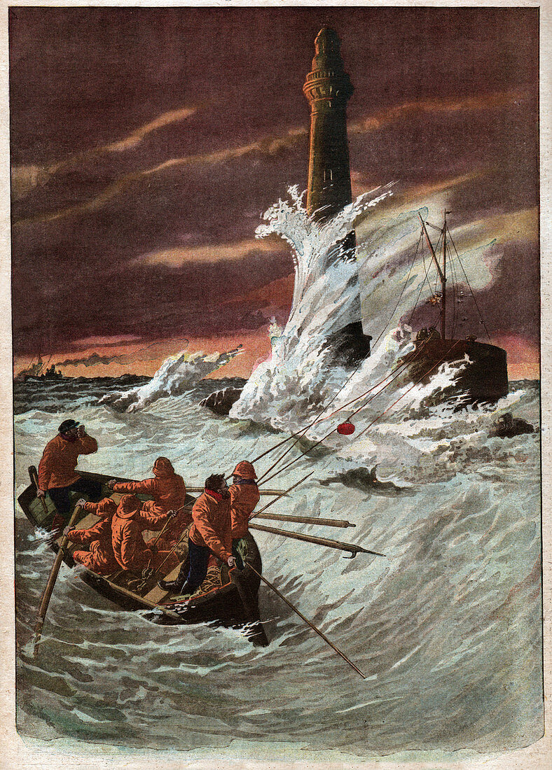 Resupplying of a lighthouse, illustration