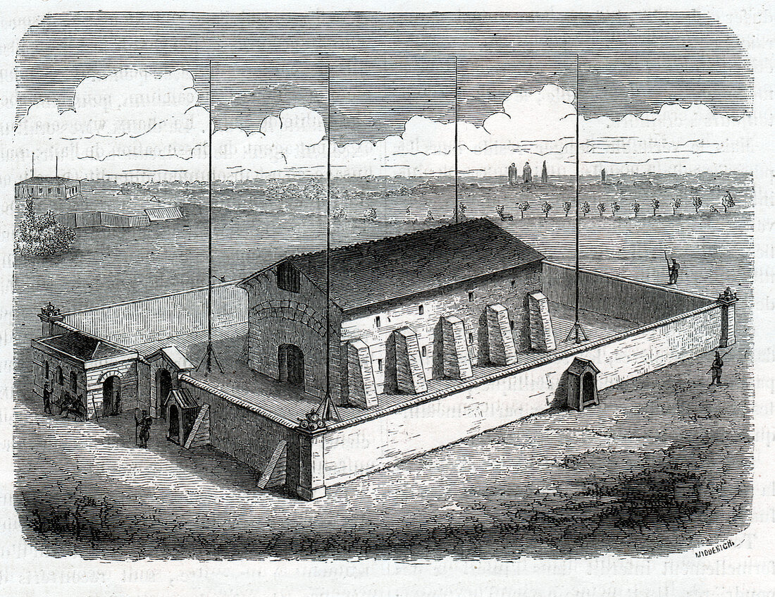 Gunpowder factory in France, illustration