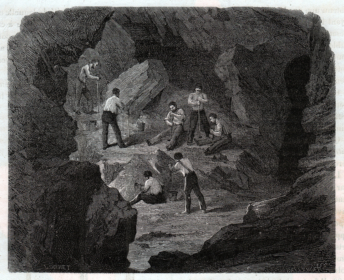 Explosives use in mining, illustration