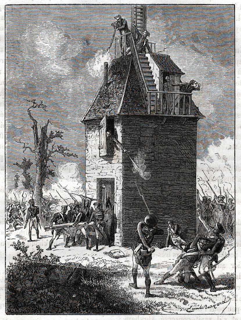 Defending a telegraphic tower, illustration