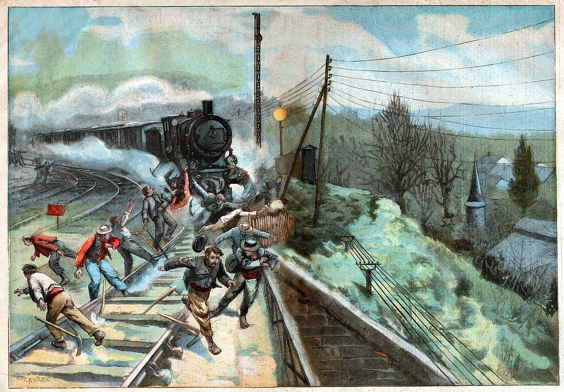 Workers killed by a train, illustration