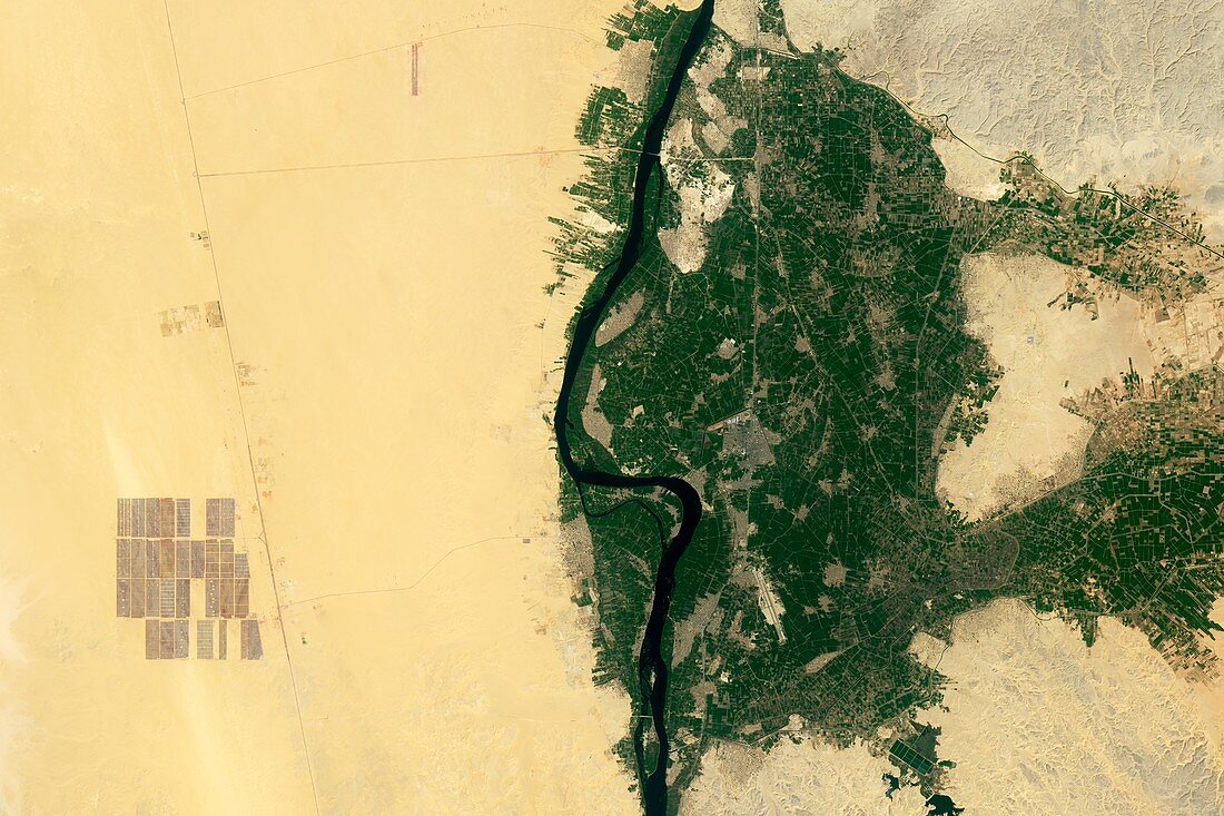 Solar park near the Nile in Egypt, satellite image