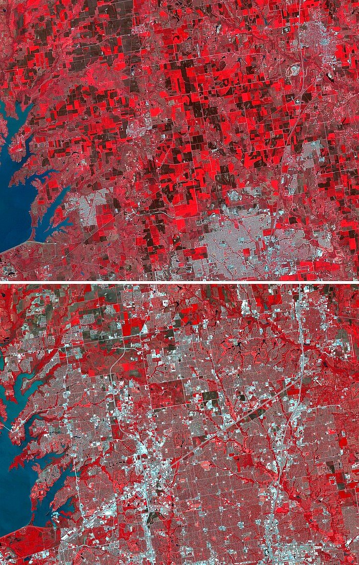 Urban sprawl in Texas, USA, infrared satellite images