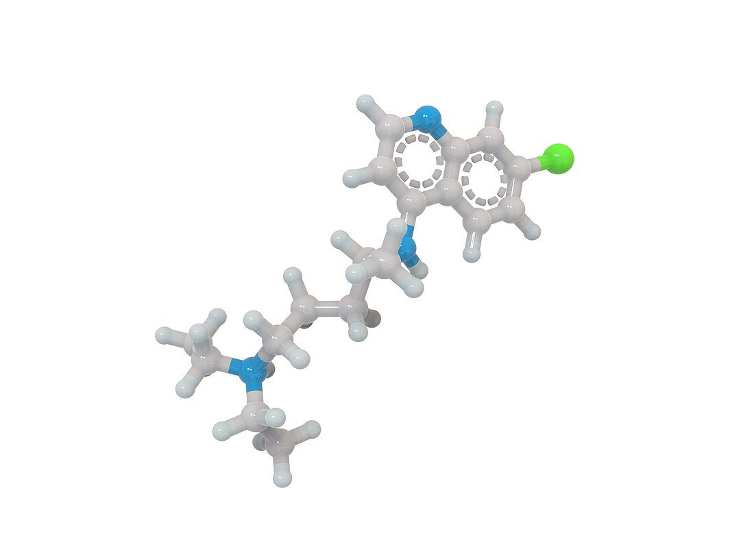 Chloroquine drug, molecular model