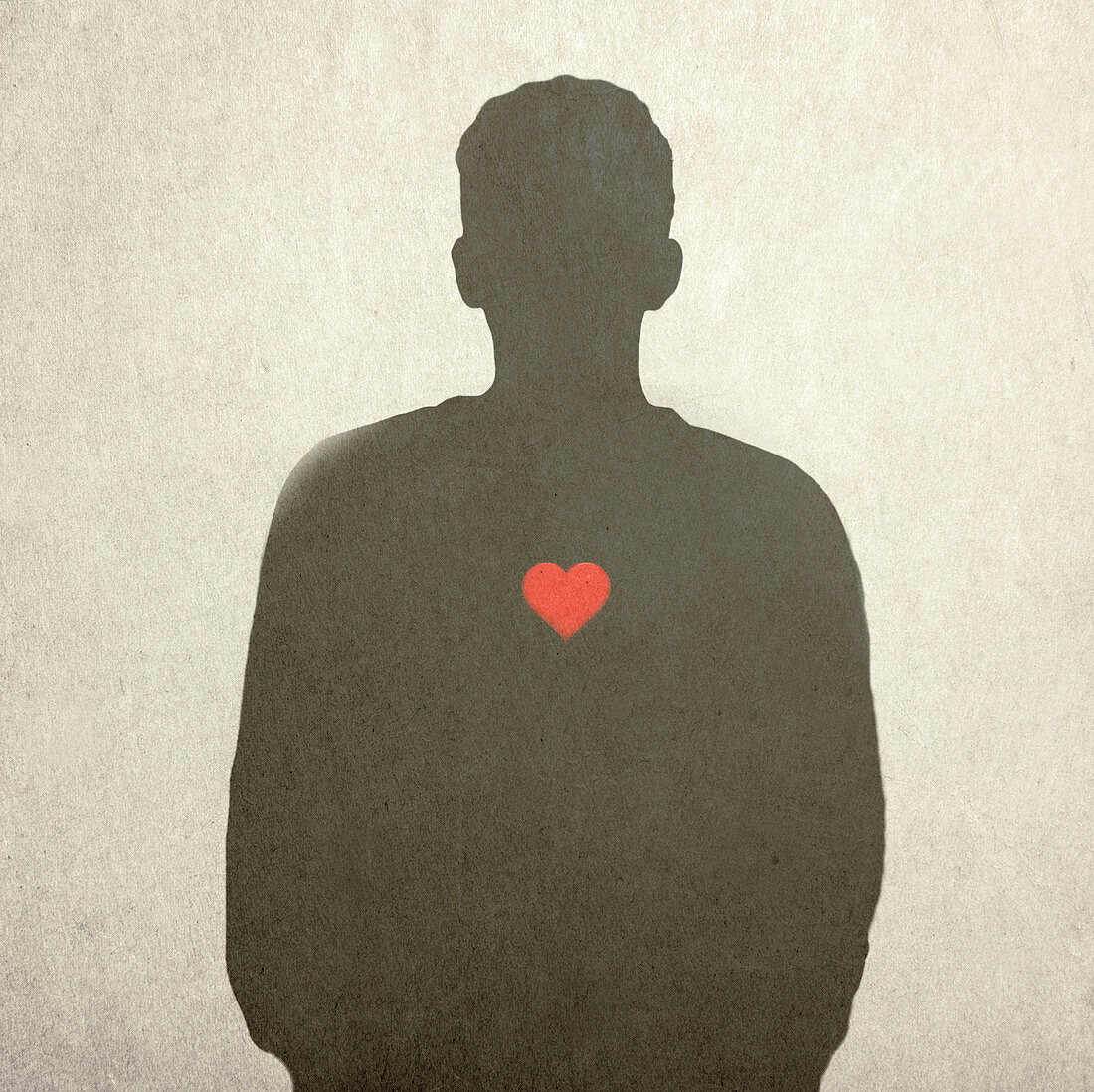 Red heart on silhouette of man, illustration