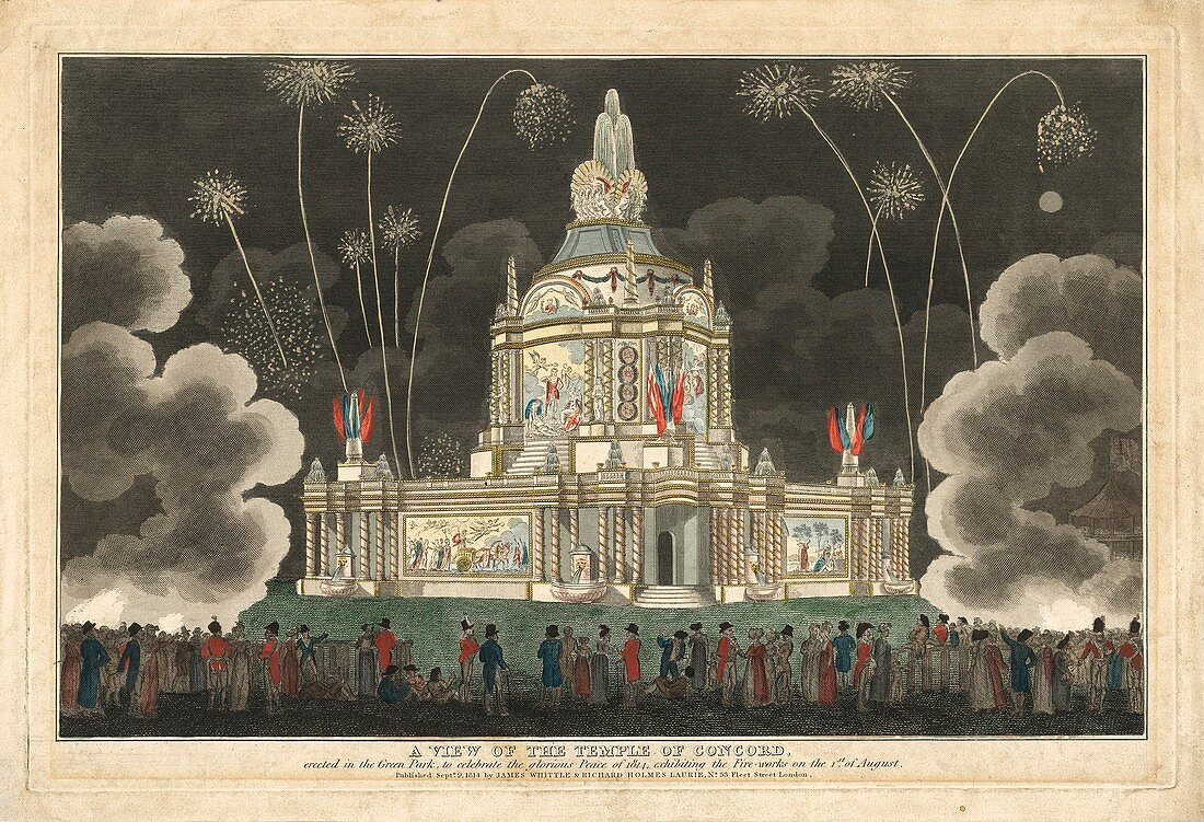 Fireworks at Temple of Concord in London, 1814