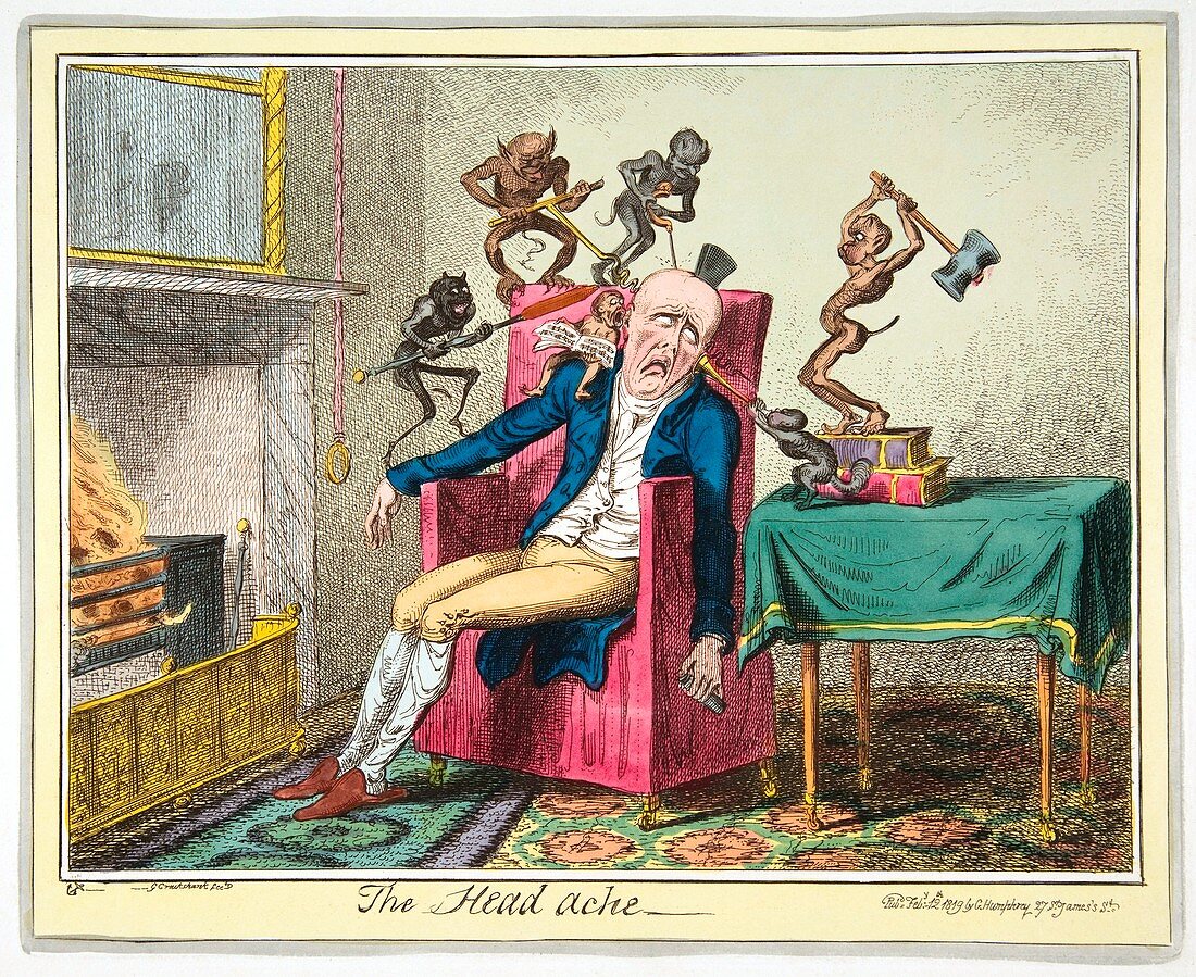 Headache, 19th-century caricature