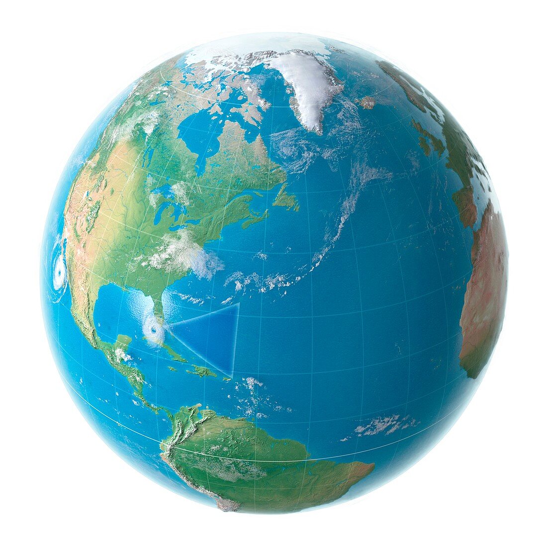 Bermuda Triangle on Earth globe, illustration