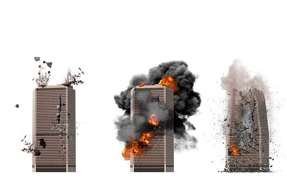 Collapse of World Trade Center towers, illustration