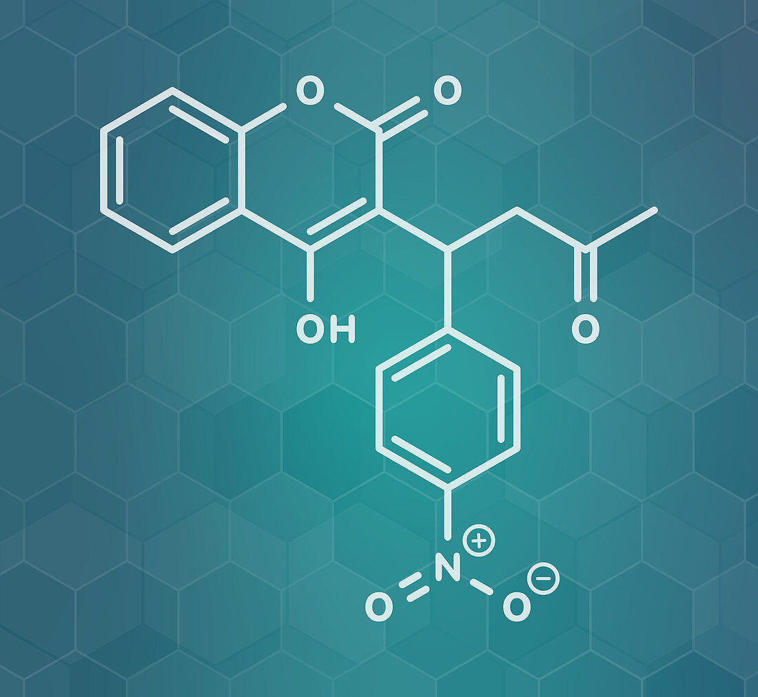 Acenocoumarol anticoagulant drug molecule, illustration