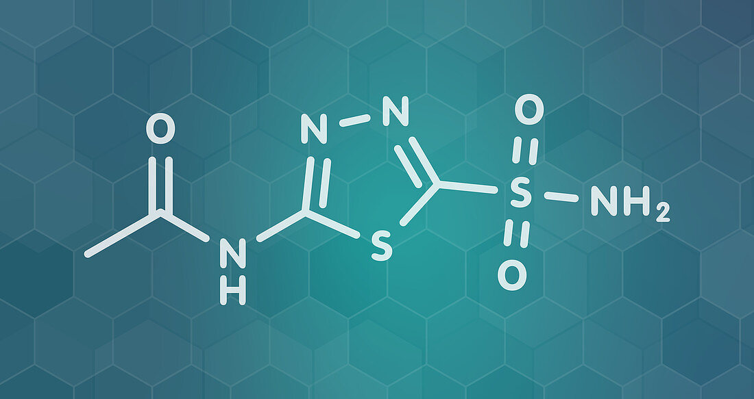 Acetazolamide diuretic drug molecule, illustration