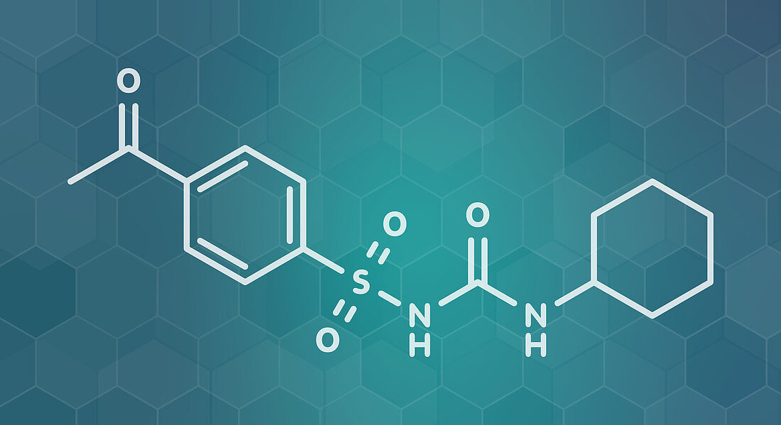 Acetohexamide diabetes drug molecule, illustration