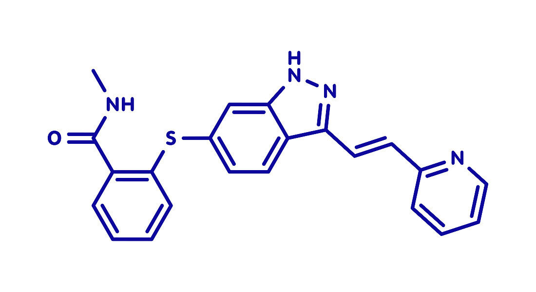 Axitinib cancer drug molecule, illustration