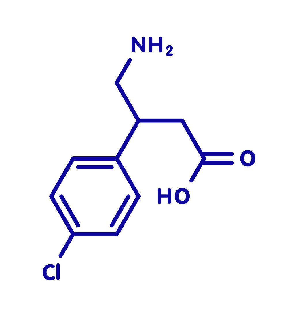 Baclofen drug molecule, illustration