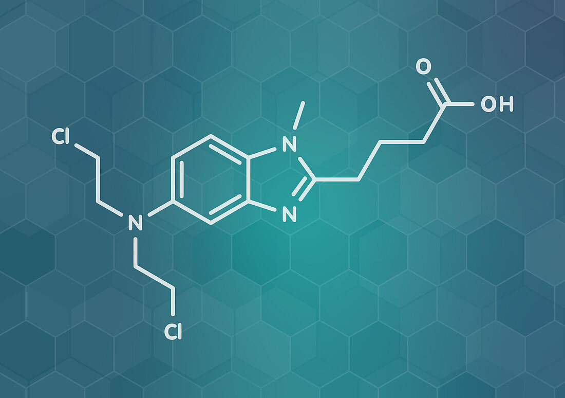 Bendamustine cancer drug molecule, illustration