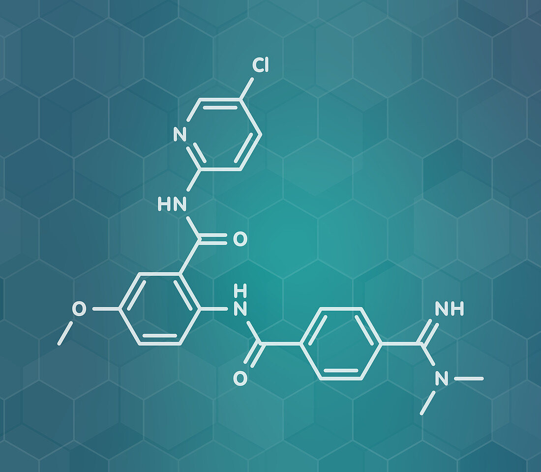 Betrixaban anticoagulant drug molecule, illustration