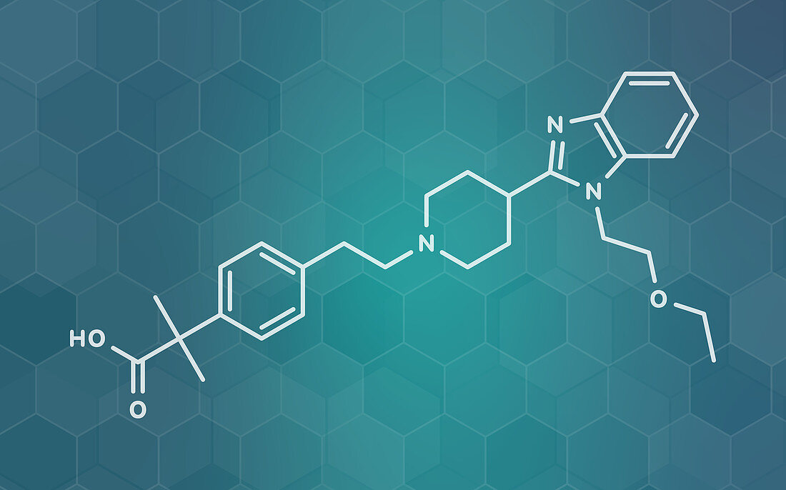 Bilastine antihistamine drug molecule, illustration