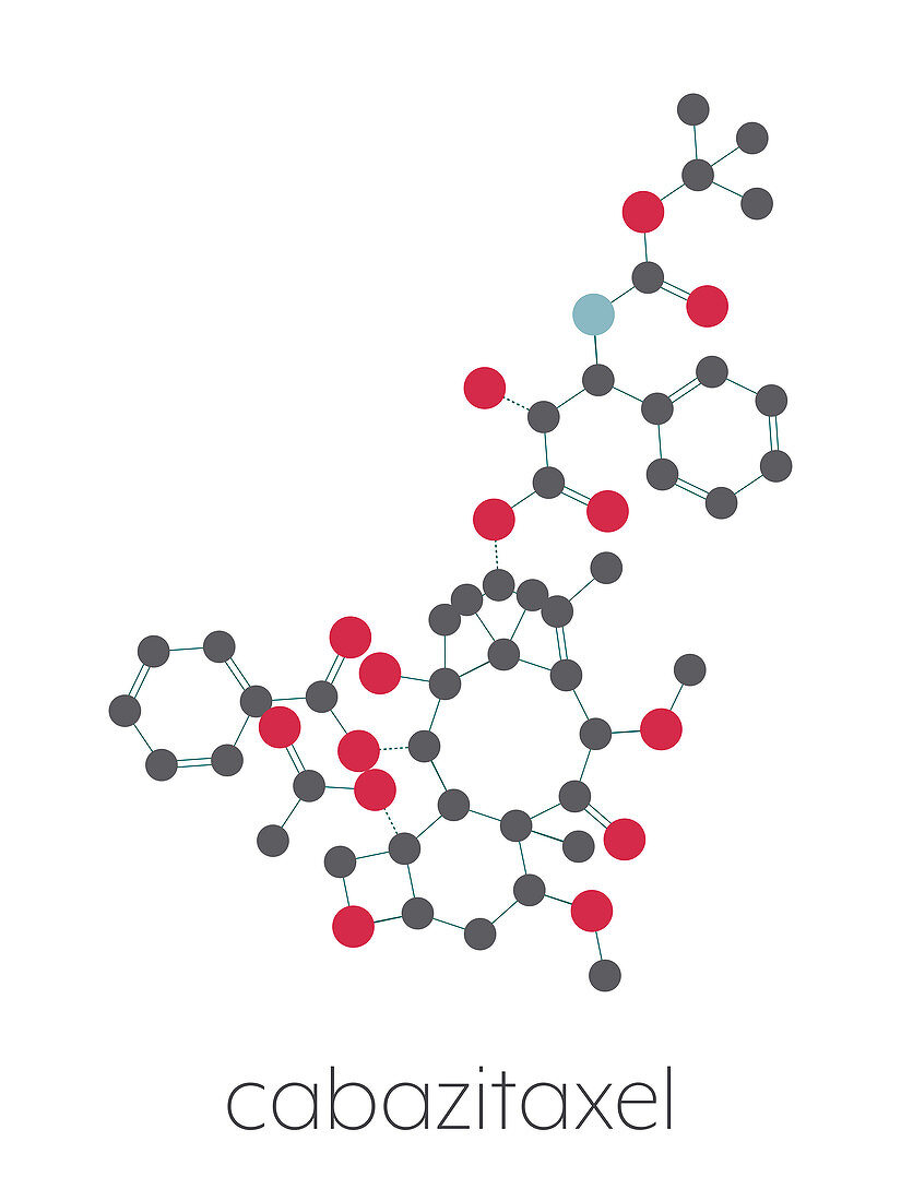 Cabazitaxel cancer drug molecule, illustration