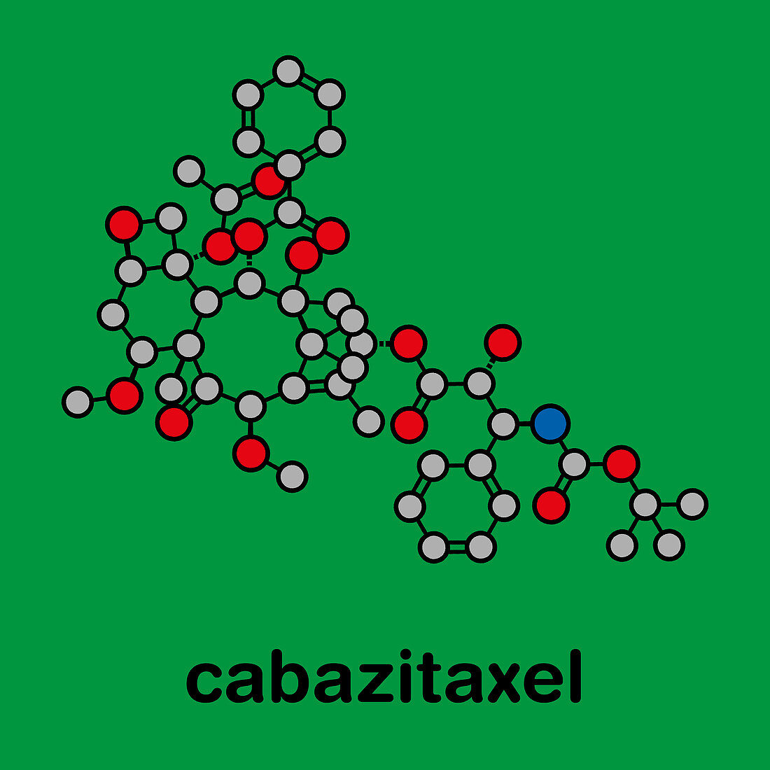 Cabazitaxel cancer drug molecule, illustration