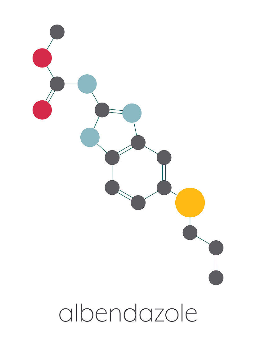 Albendazole anthelmintic drug molecule, illustration