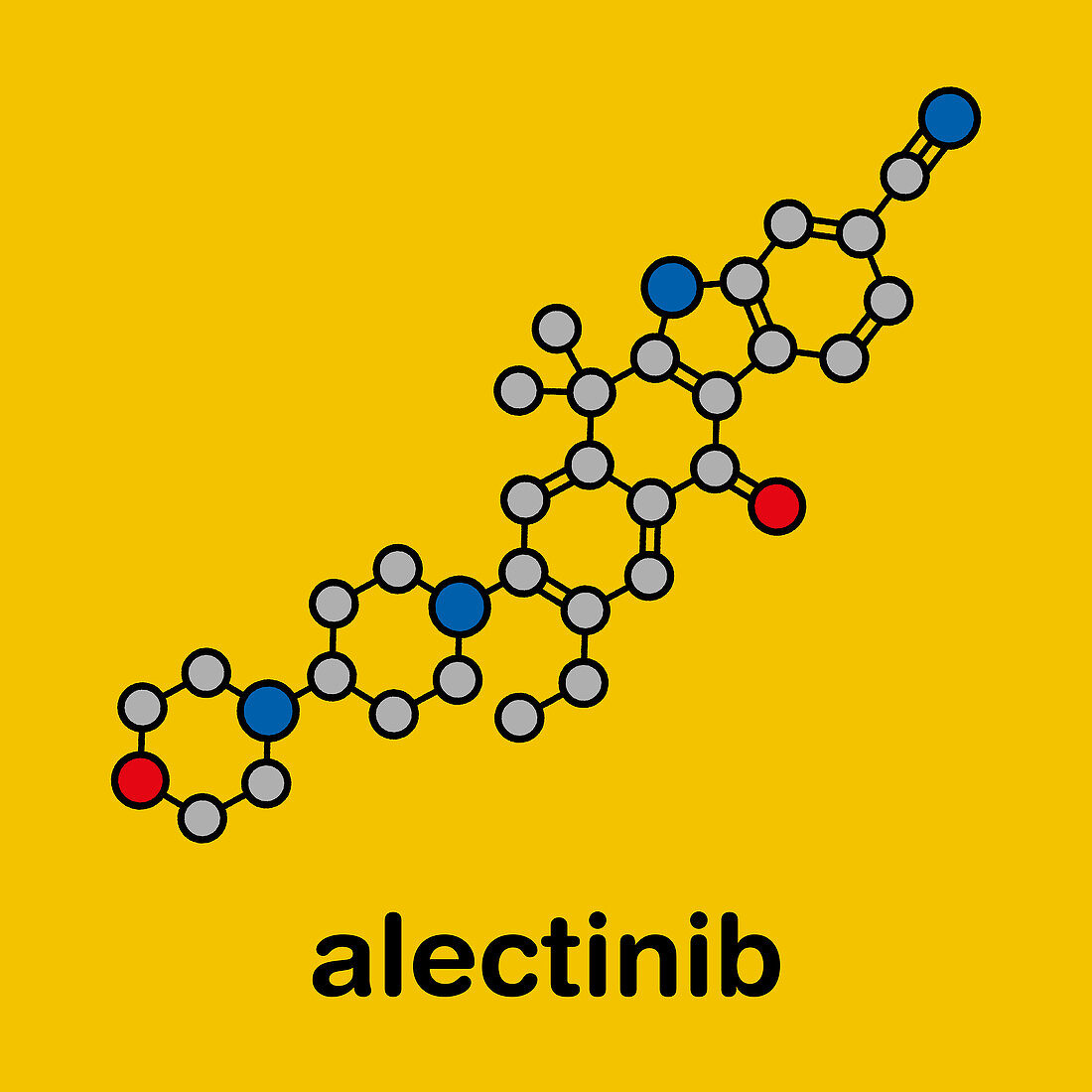 Alectinib cancer drug molecule, illustration