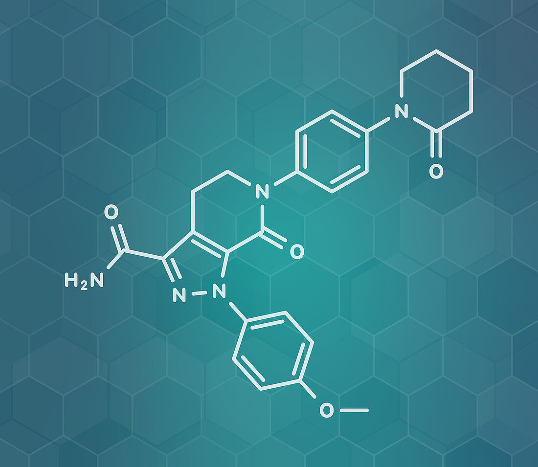 Apixaban anticoagulant drug molecule, illustration