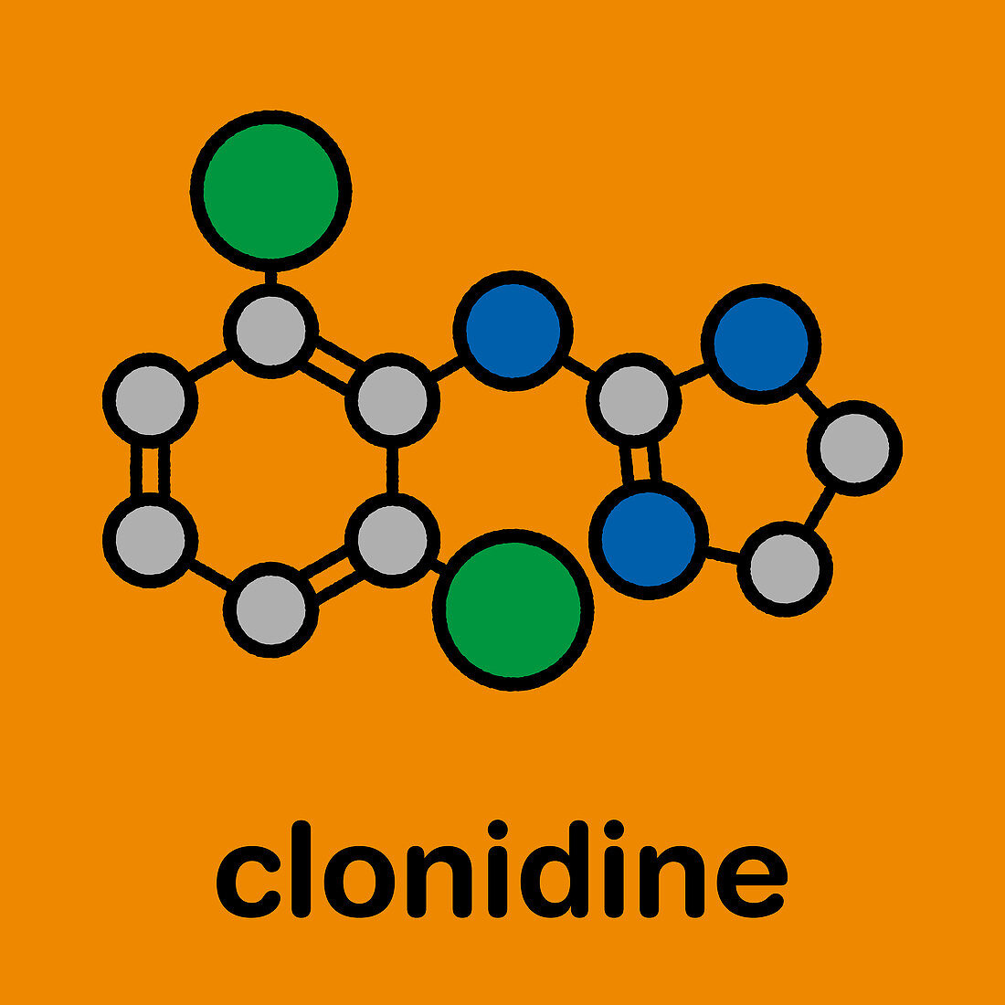 Clonidine drug molecule, illustration