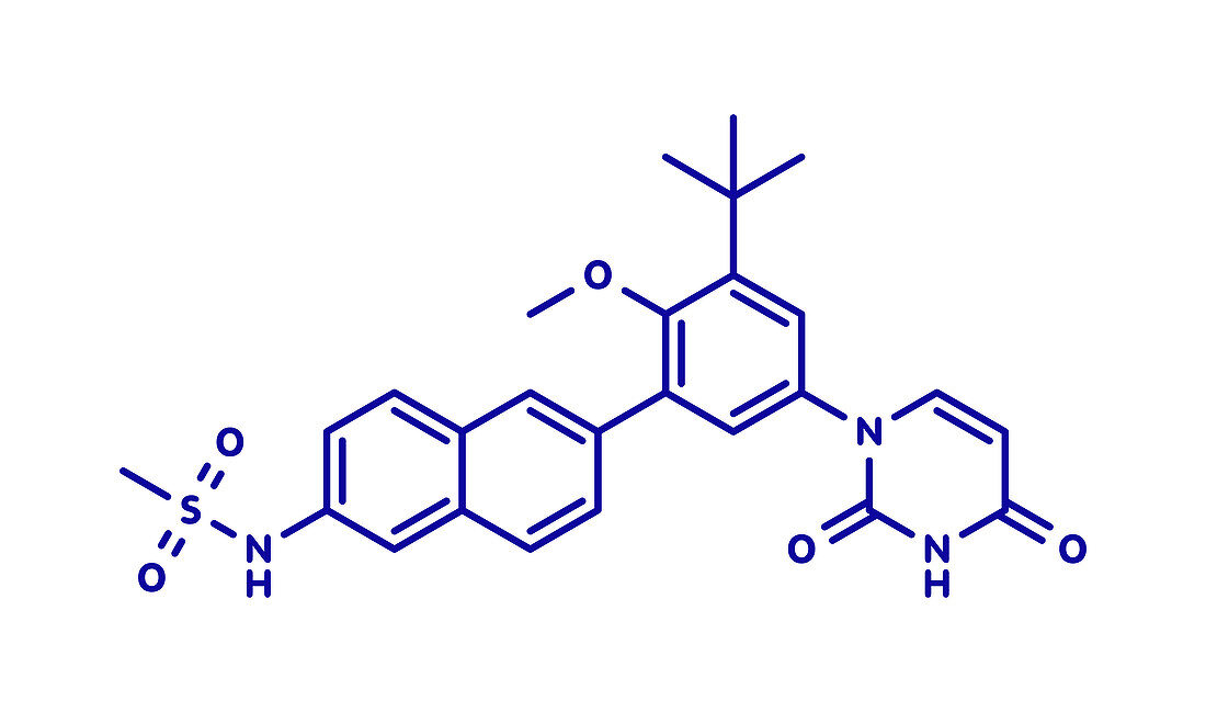 Dasabuvir hepatitis C virus drug molecule, illustration