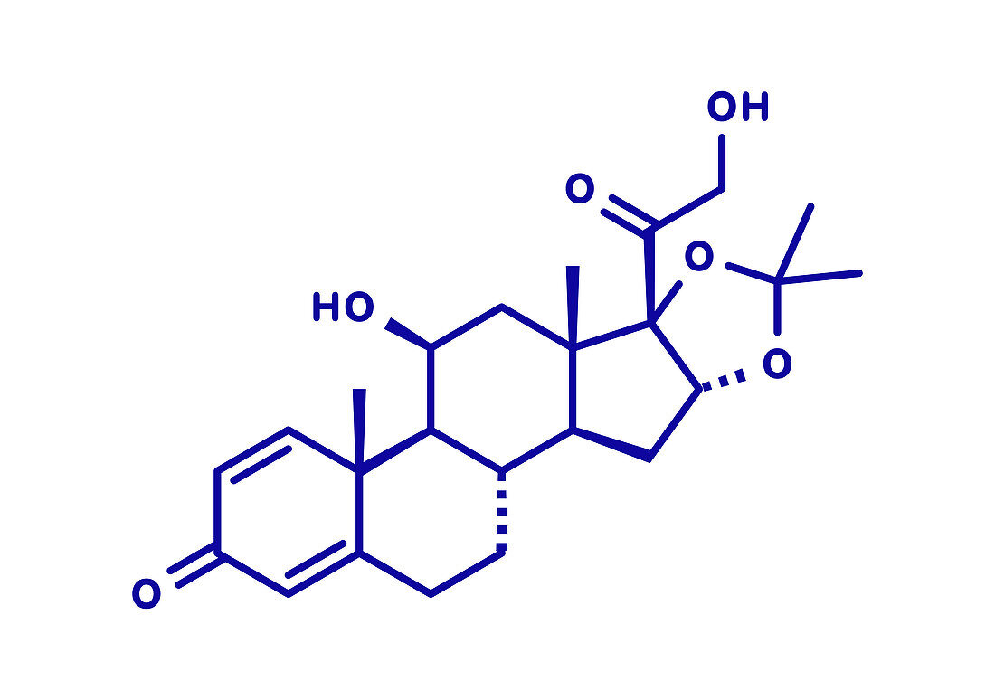 Desonide topical corticosteroid drug molecule, illustration