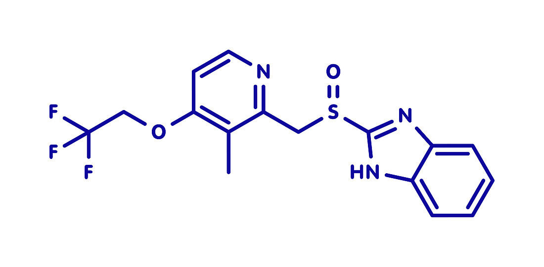 Dexlansoprazole gastric ulcer drug molecule, illustration